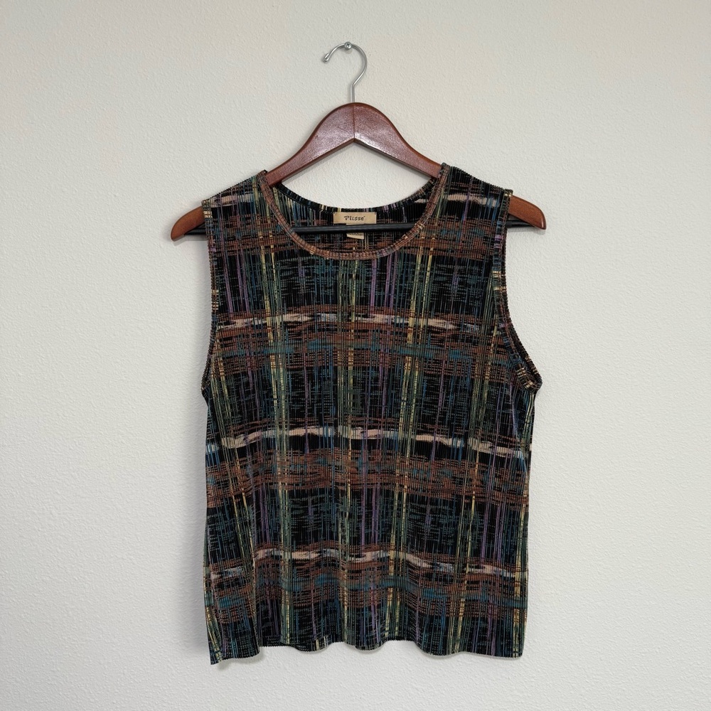 Brown and Green Ribbed Sleeveless Tank Top